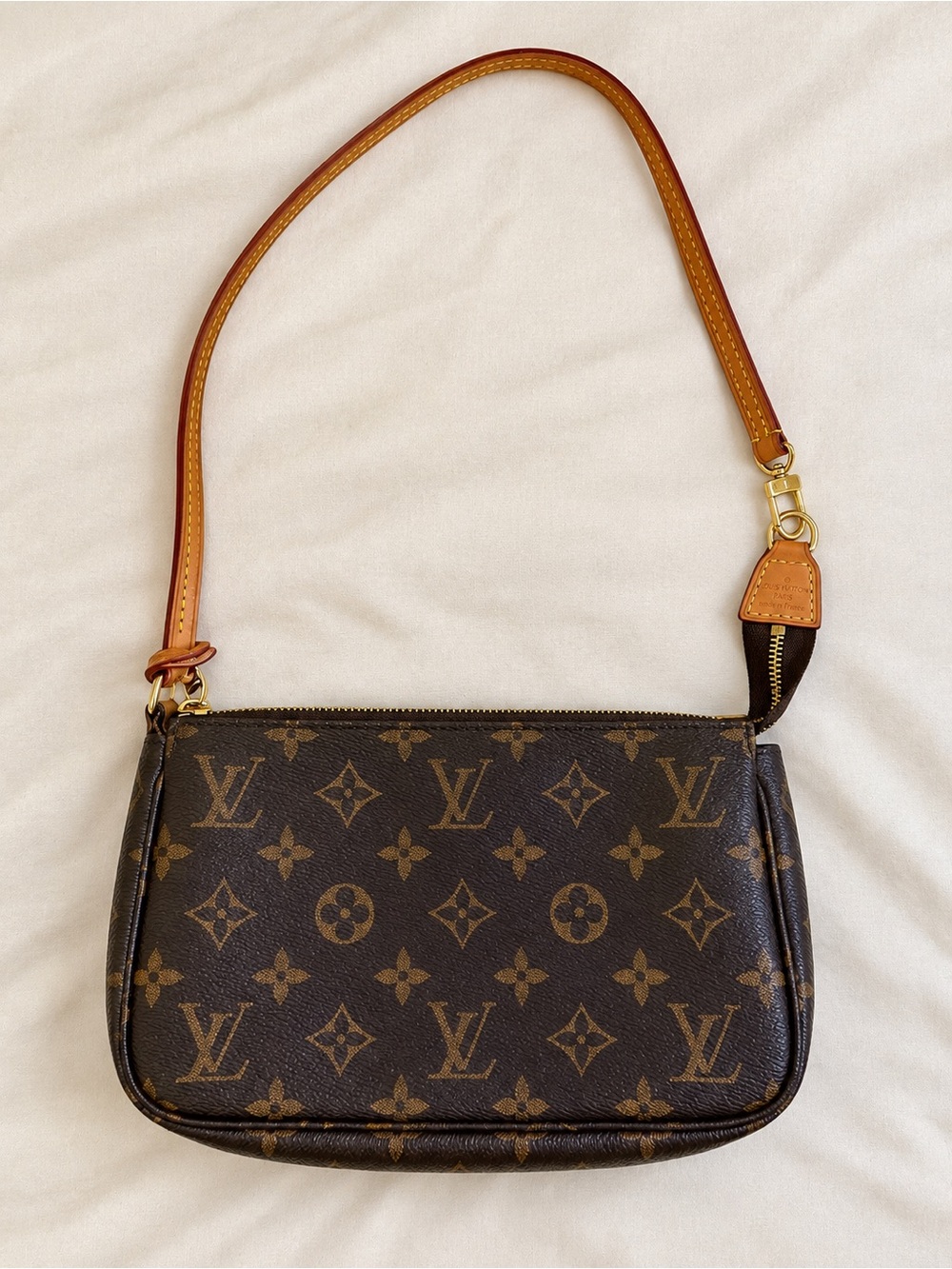 Louis Vuitton Brown Monogram Mini Pochette with Tan Strap